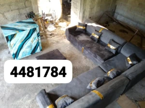 Salon Design Moderne Bleu & Bois – Canapé Élégant