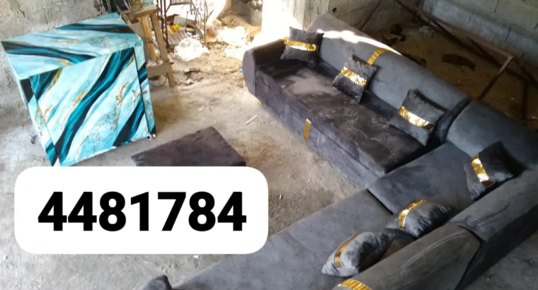 Salon Design Moderne Bleu & Bois – Canapé Élégant