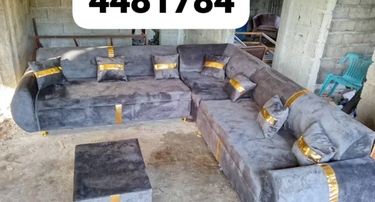 Salon Design Moderne Bleu & Bois – Canapé Élégant