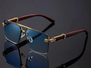 Lunettes de Soleil Rimless Élégance – Monture Dorée & Branches Écaille